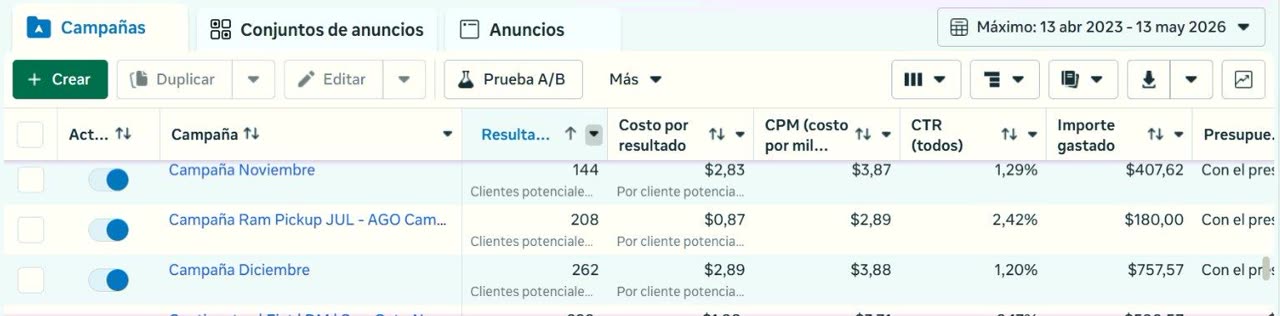 Captura real de campaña en operación
