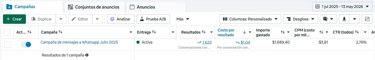 Captura real de campaña en operación